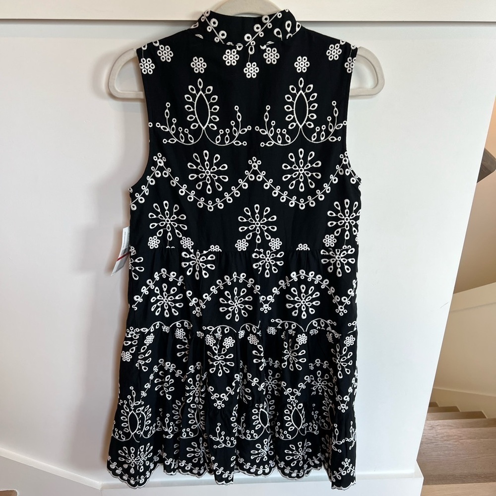 Karen Kane Eyelet Embroidered Sleeveless Tiered Cotton Dress Black and White XS - Picture 10 of 16